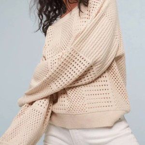Anthropologie Moth Reese Kimono Sleeve Open Knit Sweater Chunky M Ivory